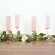 Efavormart 6 Pack Transparent Blush Reusable Plastic Champagne Flute Glasses in Cylindrical Shape , 6oz Wine Mimosa Glass Goblets with Long Stems - 9.5" Tall