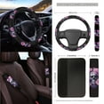 thumbnail image 3 of Renewold Skull Flower Butterfly 15 PCS Car Seat Covers Set for Women, with Steering Wheel Rear View Mirror Cover Seat Belt Pads Trash Bin Sunglass Pocket Coasters Key Chain Car Accessories, 3 of 7