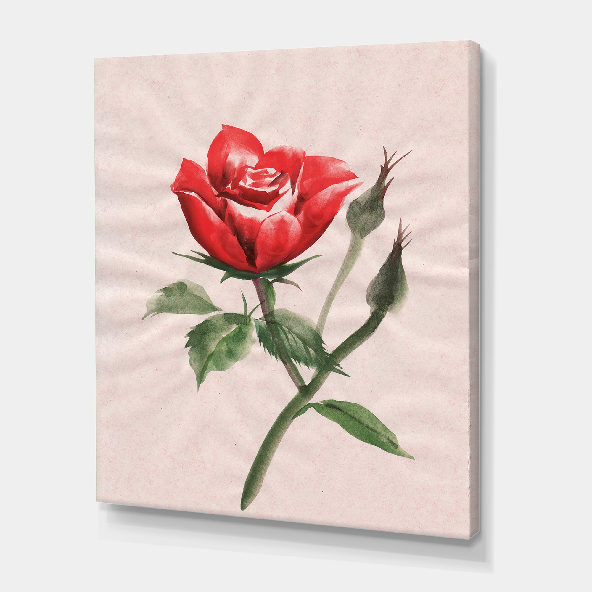 Designart ' Ancient Red Rose Flower II ' Traditional Canvas Wall Art Print