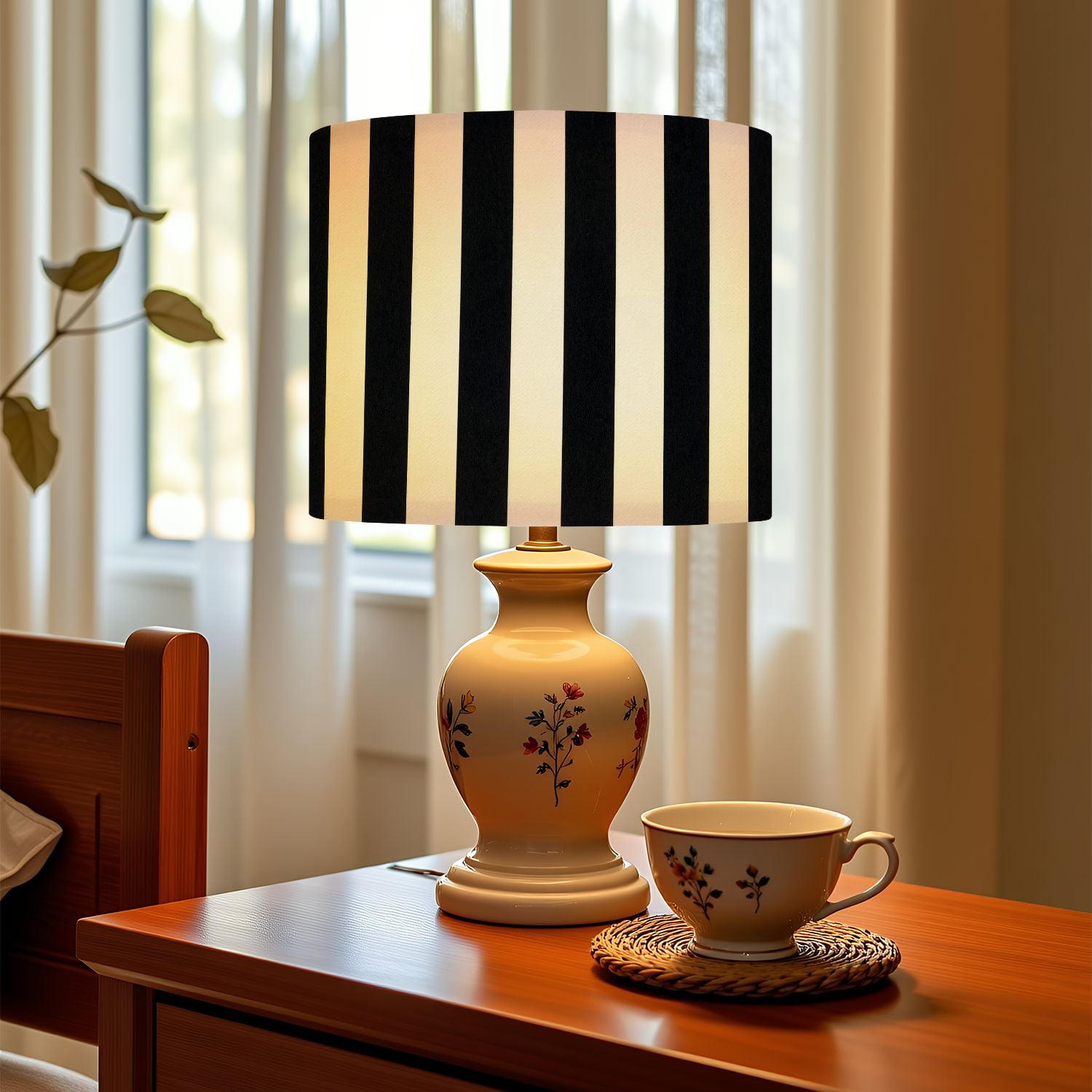Linen Drum Lampshades Striped Black White 13"x13"x10" Light Shade for Table Lamps Floor Lamps Drum Lamp Shades Chandelier Lamp Shades Lampshade Replacement Assembly Required