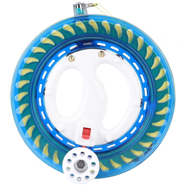Carrete de pesca de cristal ABS multifuncional con mango de agarre manual y línea de 450 m, color azul