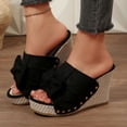 thumbnail image 2 of Dakaela Women's Wedge Slides Suede Bowknot Platform Slip on Sandals Espadrille High Heel Comfortable Summer Beach Walking Shoes Black Size 9.5, 2 of 9