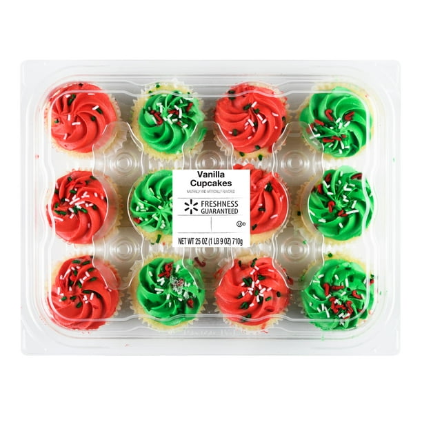 Freshness Guaranteed Chocolate Vanilla Cupcakes Red Green Icing 12 Count Walmart Com Walmart Com