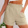 thumbnail image 3 of Women Shorts Loose Fit Shorts for Women Faux Gauze Linen Lounge Stretch Flowy Ruched High Cut Paperbag Straight Leg Plain Fall Summer 2025 Clothing Fashion, 3 of 8