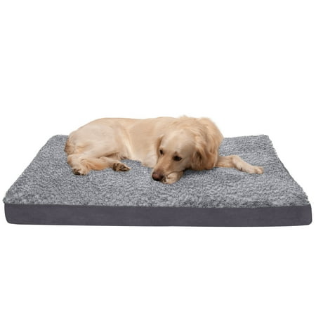 UPC: 0842229124644 | FurHaven Pet Products Two-Tone Faux Fur & Suede Deluxe Cooling Gel Memory Foam Pet Bed for Dogs and Cats – Stone Gray Jumbo
