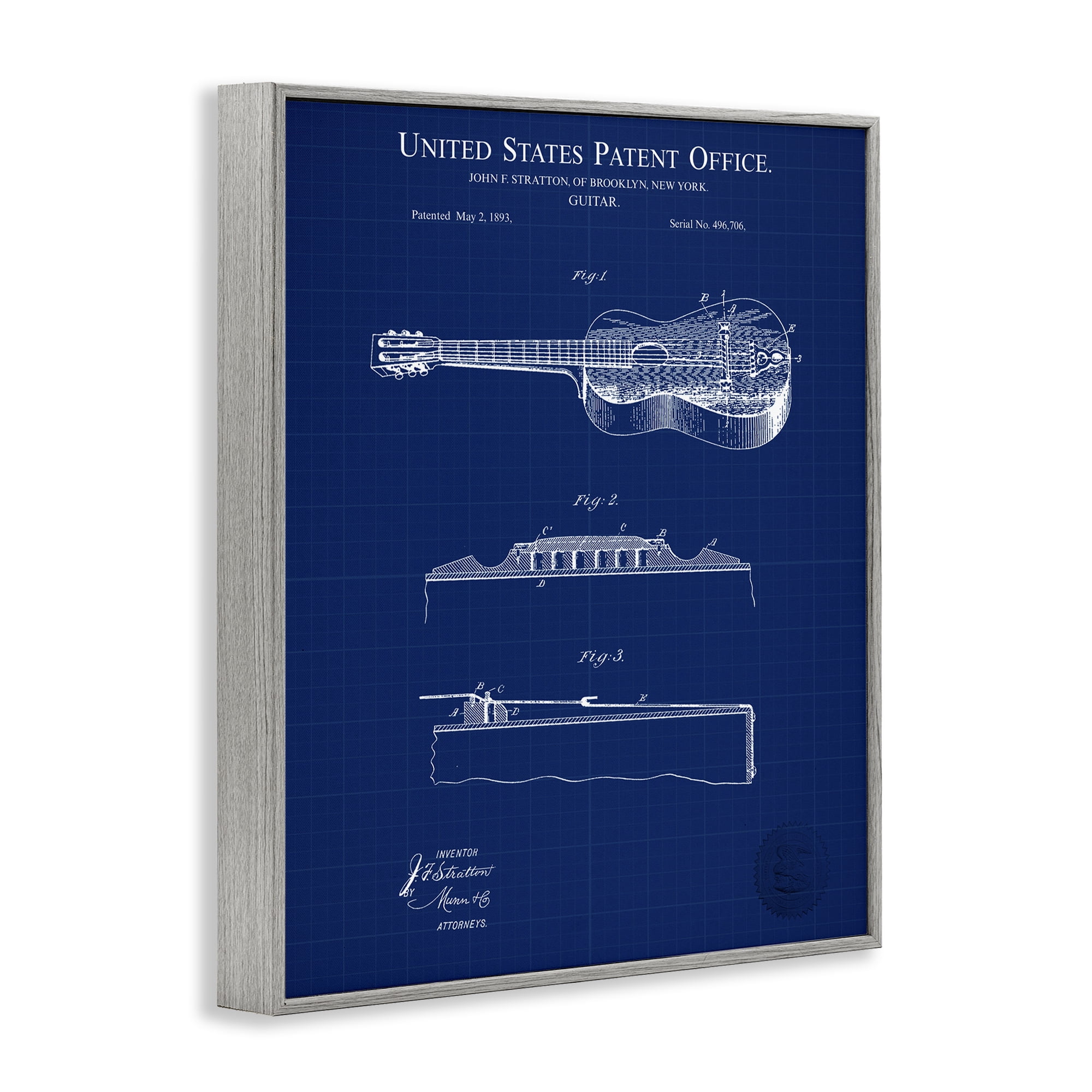 Stupell Industries Acoustic Guitar Blueprint Performing Arts Painting Gray Framed Art Print Wall Art, 24 x 30