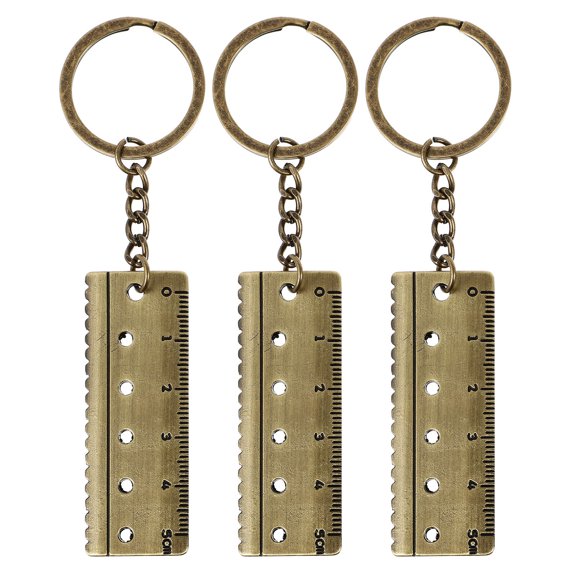 FESTFENDS 3Pcs Vintage Pendant Keychain Ruler Shape Zinc Alloy Hanging Adornment For Daily Use