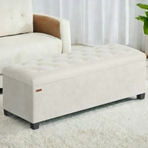 LEDREM 43-Inch Velvet Storage Ottoman Bench with Removable Cover, 660LB Capacity Multi-Functional Footrest for Living Room & Bedroom, Cream White