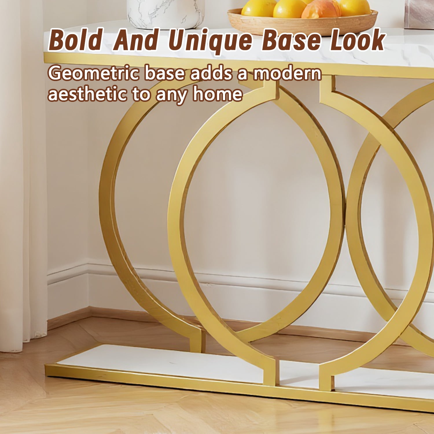 Topcobe 55" Console Table, Narrow Entryway Sofa Table with Geometric Metal Frame, Modern Furniture for Indoor, White & Gold