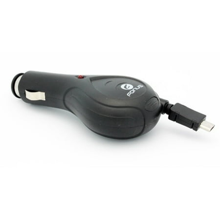Retractable Vehicle Power Adapter Retractable Car Charger Vehicle DC Socket Power Adapter MicroUSB Black Compatible With Alcatel Onyx - Samsung Galaxy Halo ()