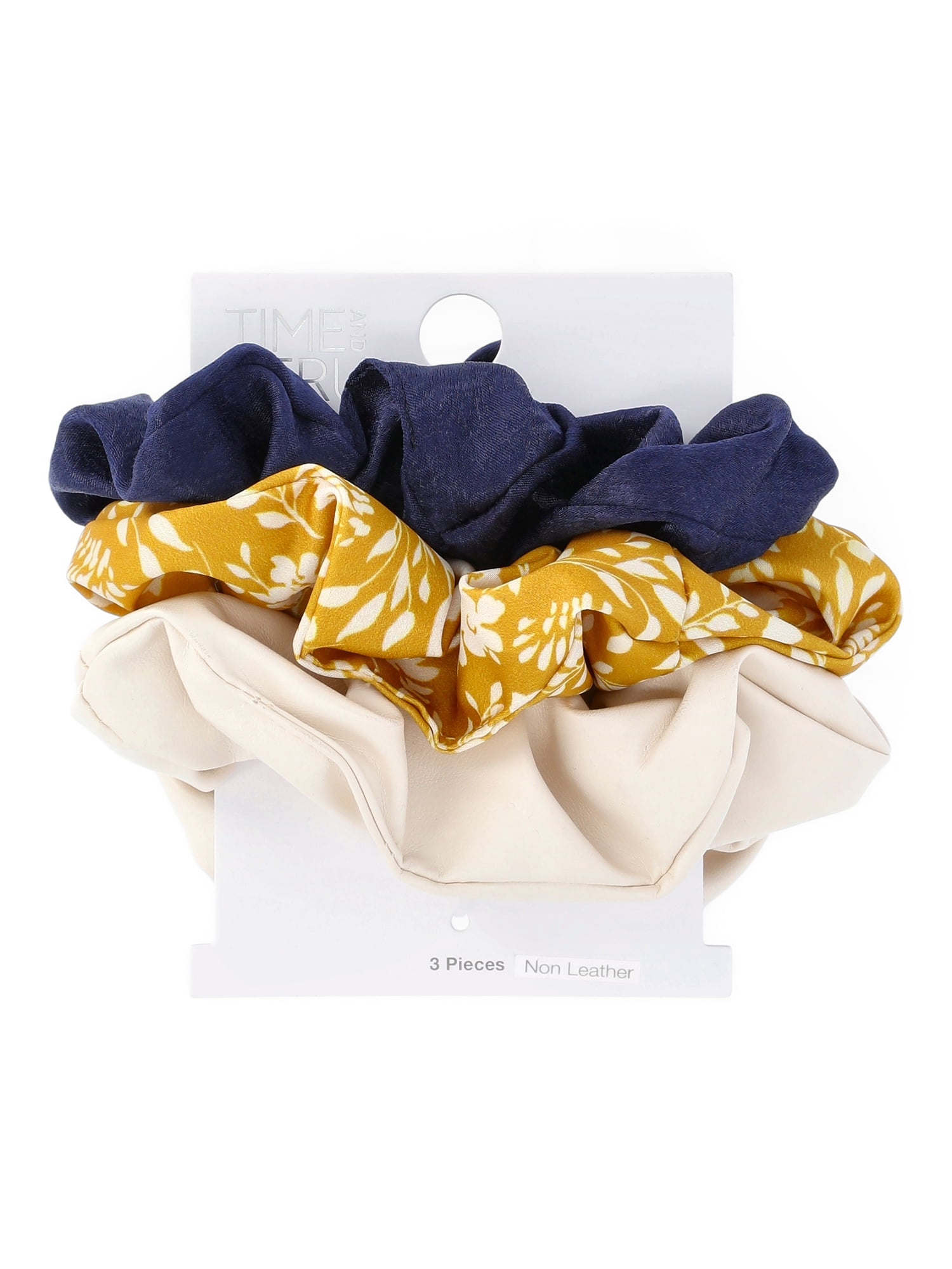 Time and Tru Women's Medium Scrunchy Hair Tie, 3-Pack, Navy