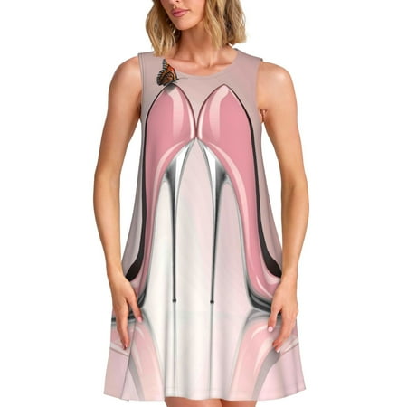 Tebeau High Heel Shoes Butterfly Print Women s Sleeveless Dress  Loose Fit Summer Dress for Women  Casual Sleeveless Dress for Relaxed Comfort