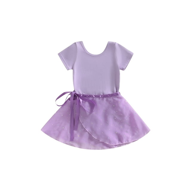 Faithtur Justaucorps de Ballet pour Filles Tout-Petits, Manches Courtes Col Rond Tenue de Danse avec Jupe Amovible