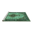thumbnail image 2 of Ahgly Company Machine Washable Indoor Square Medallion Turquoise Blue Traditional Area Rugs, 8' Square, 2 of 4
