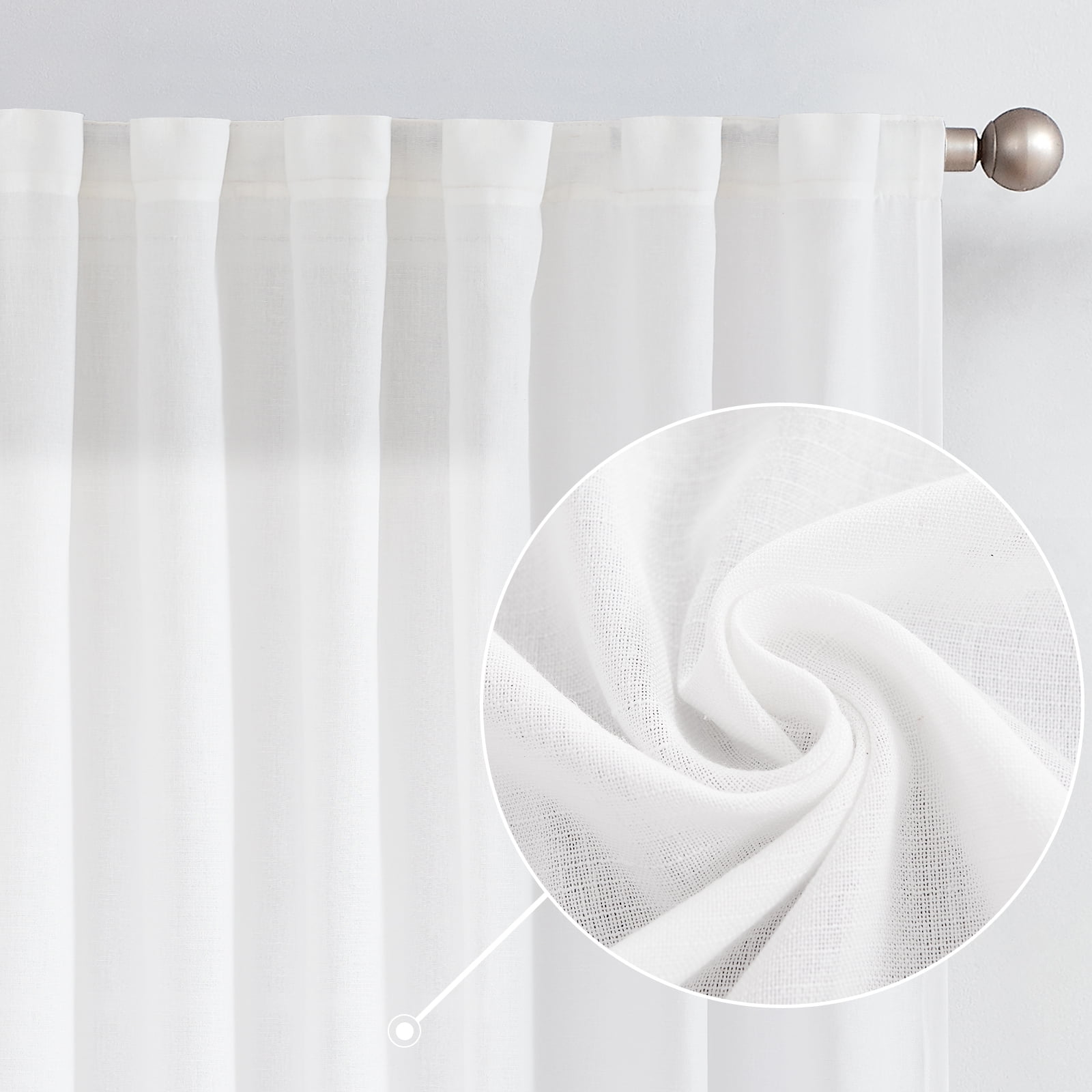 Curtainking White Curtains 84 Inches for Living Room Back Tab Window