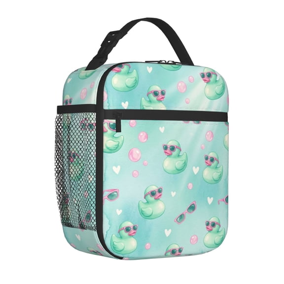 Duck Lunch Box Reusable Thermal Handbag Cute Cartoon Pattern Front Pocket Handheld Portable Work Office Picnic Daily Use Food Bag