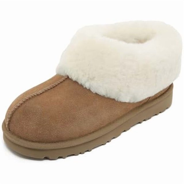 wonima44 100% Australian Sheepskin Moccasin Slippers for Women/Men - Loafers Slip On Mini Boots - Lightweight Memory Foam Winter House Shoes - Comfy Shearling Snow Boots for Cold with Fluffy Collar