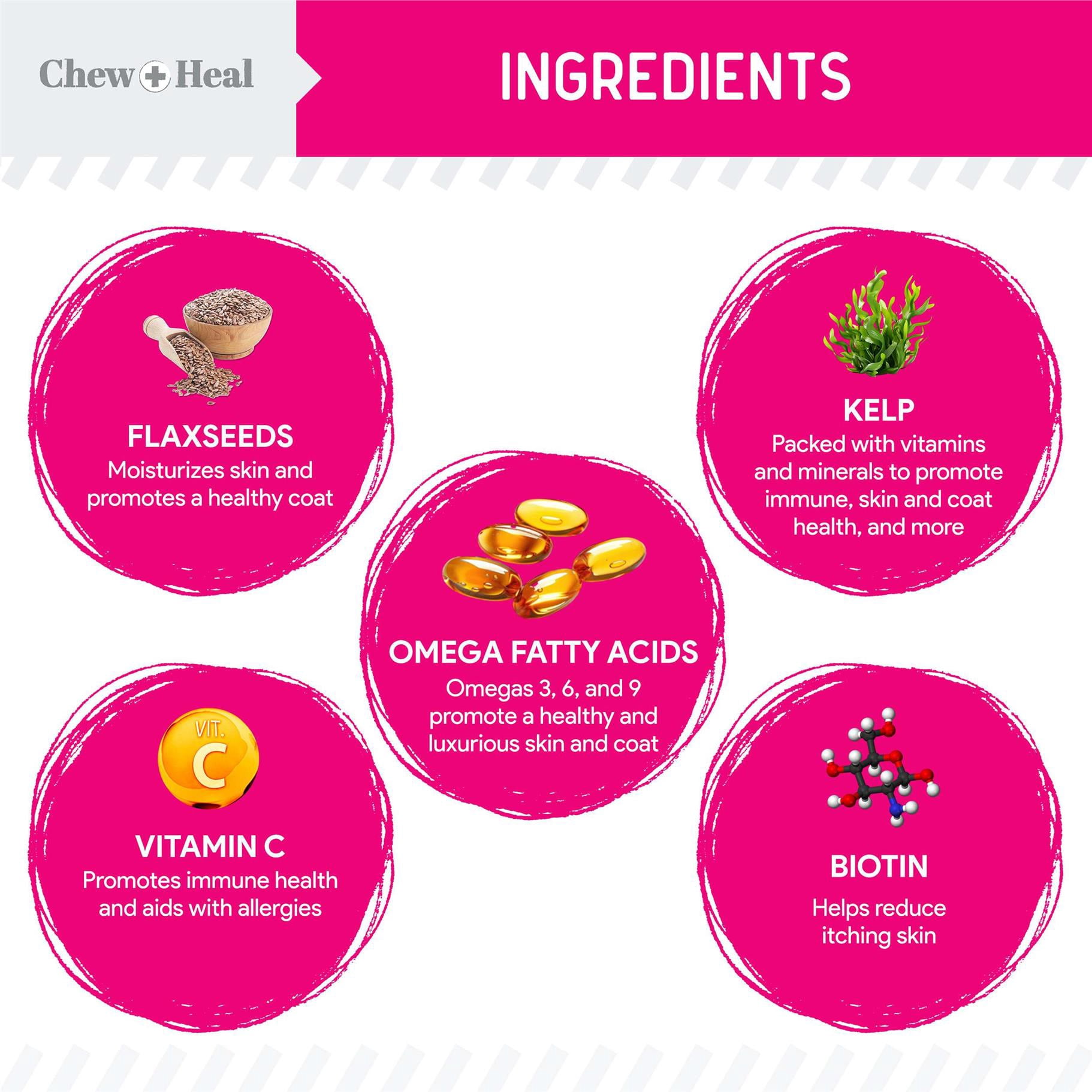 Chew + Heal Omega Powder for Dogs, 14 oz - with Omega 3, 6, and 9 Fatty Acids, Biotin, and Vitamin C
