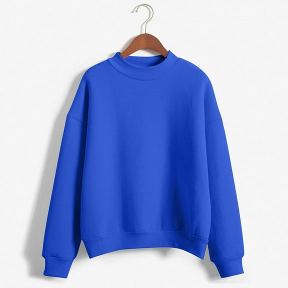 Dowegor Women's Solid Color Round Neck Oversized Sweatshirt Loose Fit Long Sleeve Light Sweatshirt Loose Blouse Women Sweatshirt Long Sleeve Pullover for Women Womens Hoodies Pullover Blue L