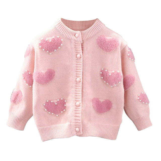 zbxnLI Toddler Girls Cardigan Sweaters Heart Knit Open Front Spring Fall Tunic Cardigans for Little Girls
