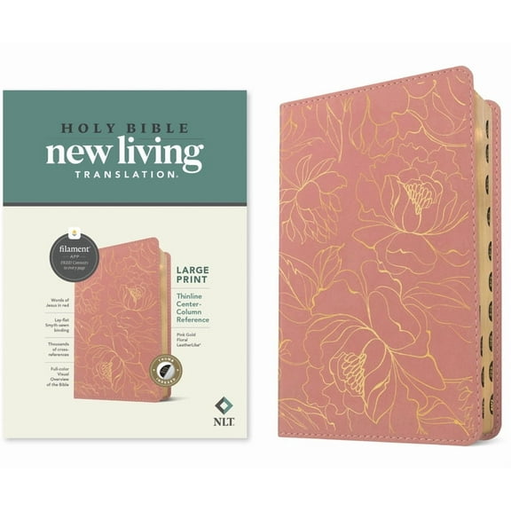 NLT Large Print Thinline Center-Column Reference Bible, Filament Enabled (Leatherlike, Pink Gold Floral, Indexed, Red Le, (Hardcover)