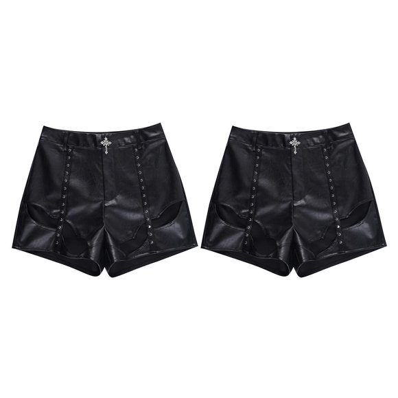 Minnieouse Pantalones cortos de poliéster de cuero PU para mujer, disfraz de Cosplay para discoteca para niñas, pantalones de cintura alta, ropa S 2piezas