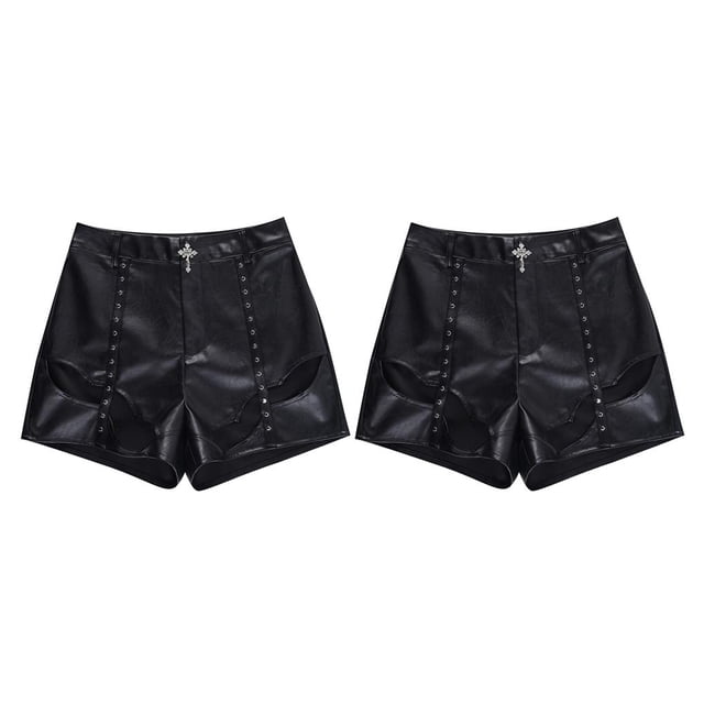 Minnieouse Pantalones cortos de poliéster de cuero PU para mujer, disfraz de Cosplay para discoteca para niñas, pantalones de cintura alta, ropa Type1 NO1