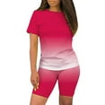 thumbnail image 2 of JINMGG Two Piece Outfits Women, 2026 Fashion Fall Two-Piece Women Fashion Tees O-Neck Top + Shorts Short Sleeve Set T-Shirt Hot Pink L, 2 of 5