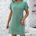 thumbnail image 6 of RYDCOT Summer Dresses for Women 2024,Womens Color Contrast Crewneck Short Sleeve T-Shirt Dress Beach Vacation Mini Dress with Pockets Sale Green, 6 of 6