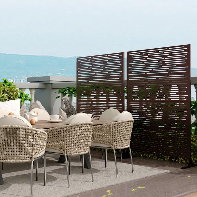 Metal Privacy Screen – 71"x46" Outdoor Freestanding – Decorative Fence Panel – Rustproof & Weather Resistant – Breathable Room Divider with Stand – Patio, Deck, Balcony, Lawn & Garden