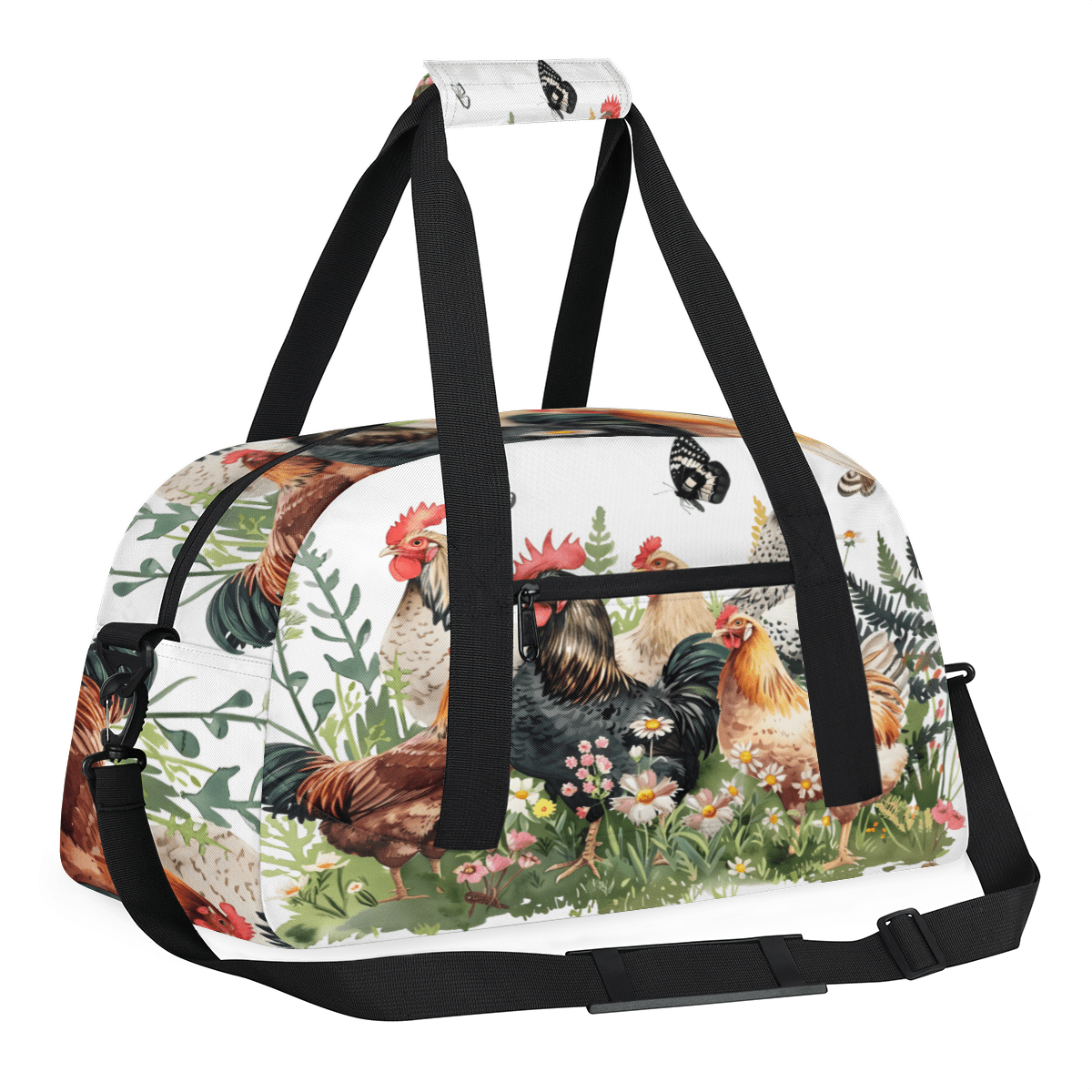 Herdesigns Funny Roosters Chickens Sports Duffle Bag for Women & Men, Gym Bag Dance Bag Overnight Bag Carry On Weekender Travel Bag