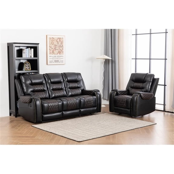 Pemberly Row Two Tone Faux Leather Two-PC Livingroom Reclining Set In Black