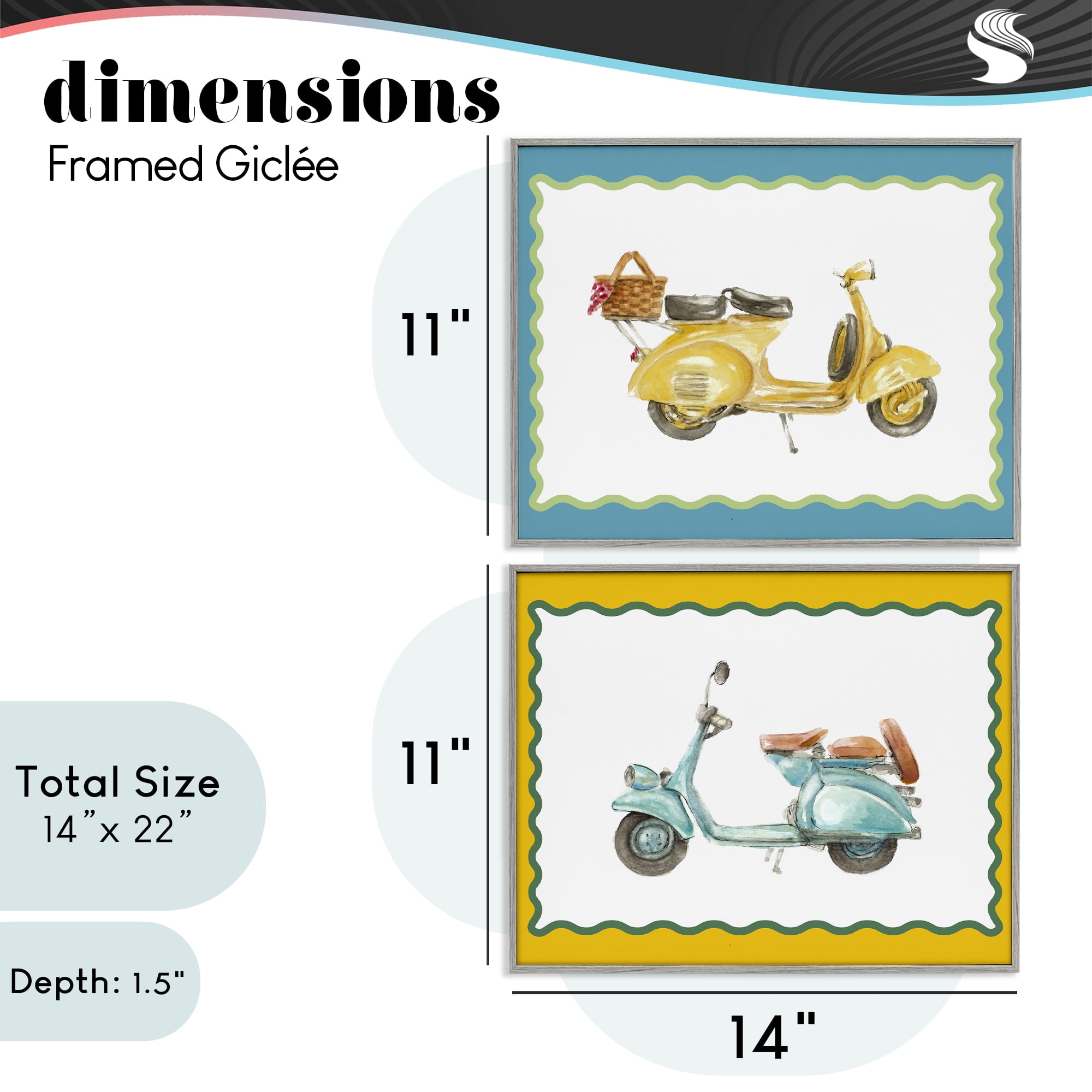 Stupell Industries Wavy Bordered Scooters 2 Piece Gray Framed Giclee Art Set, design by Lanie Loreth