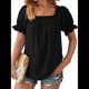 thumbnail image 2 of Tops de Verano para Mujer, Cuello Cuadrado, Elegantes, Informales, con Lunares, Mangas con Volantes, Camisetas Bonitas, Ropa de Moda Negro XL, 2 of 9