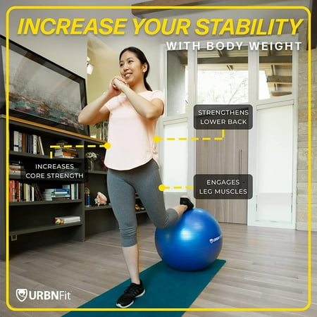 URBNFit Exercise Ball - AntiBurst Swiss Balance Ball w/ Pump - Fitness Ball Chair for Office, Home Gym - Silver, 55CM