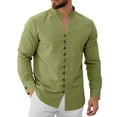 thumbnail image 2 of USNSM Long Sleeve Cotton Linen Shirt for Men, Button Up Loose Fit Vintage Shirts Stand Banded Collar Solid Beach Tops Green XL, 2 of 9