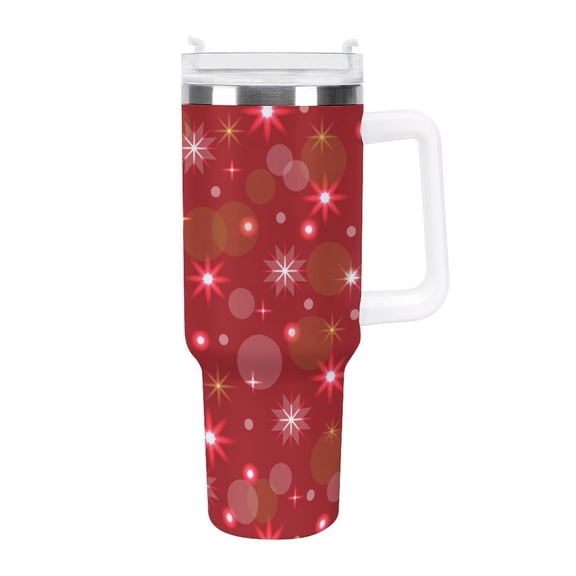 Christmas Red Glitter Pattern 40 Oz Tumbler with Handle and Straw Lid, Stainless Steel Insulated Travel Coffee Mug, Vacuum Insulated Water Bottle for Home, Office, Car, Keep Hot/Cold for Hours
