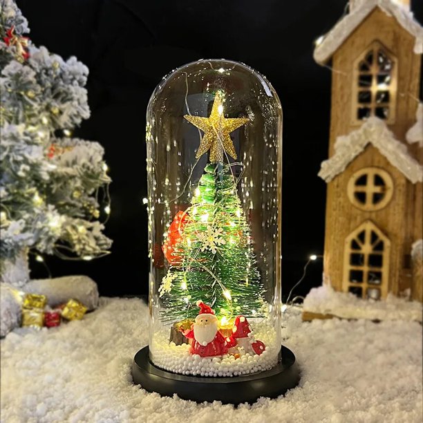 Árbol de Navidad con luces LED para mujer y niño, Reno de Papá Noel en vidrio, decoración de fiesta en casa, adornos de Año Nuevo, regalos