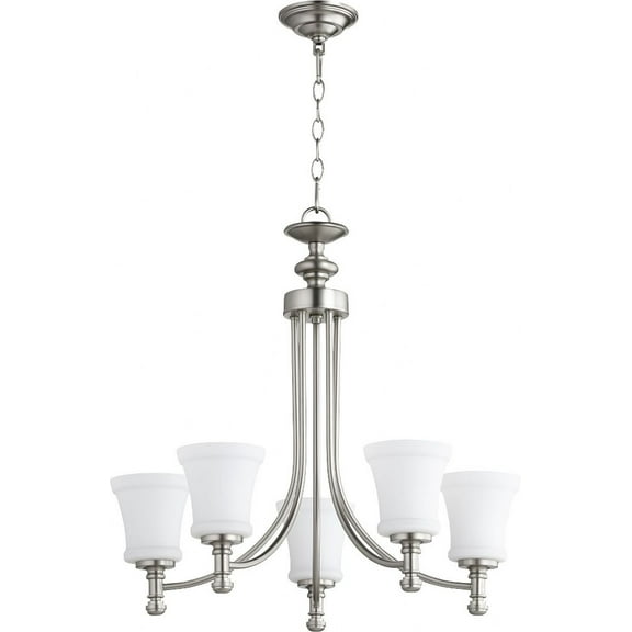 Quorum Lighting Rossington 5-Light Chandelier, Satin Nickel, 25 Width, 25 Height, Glass Material