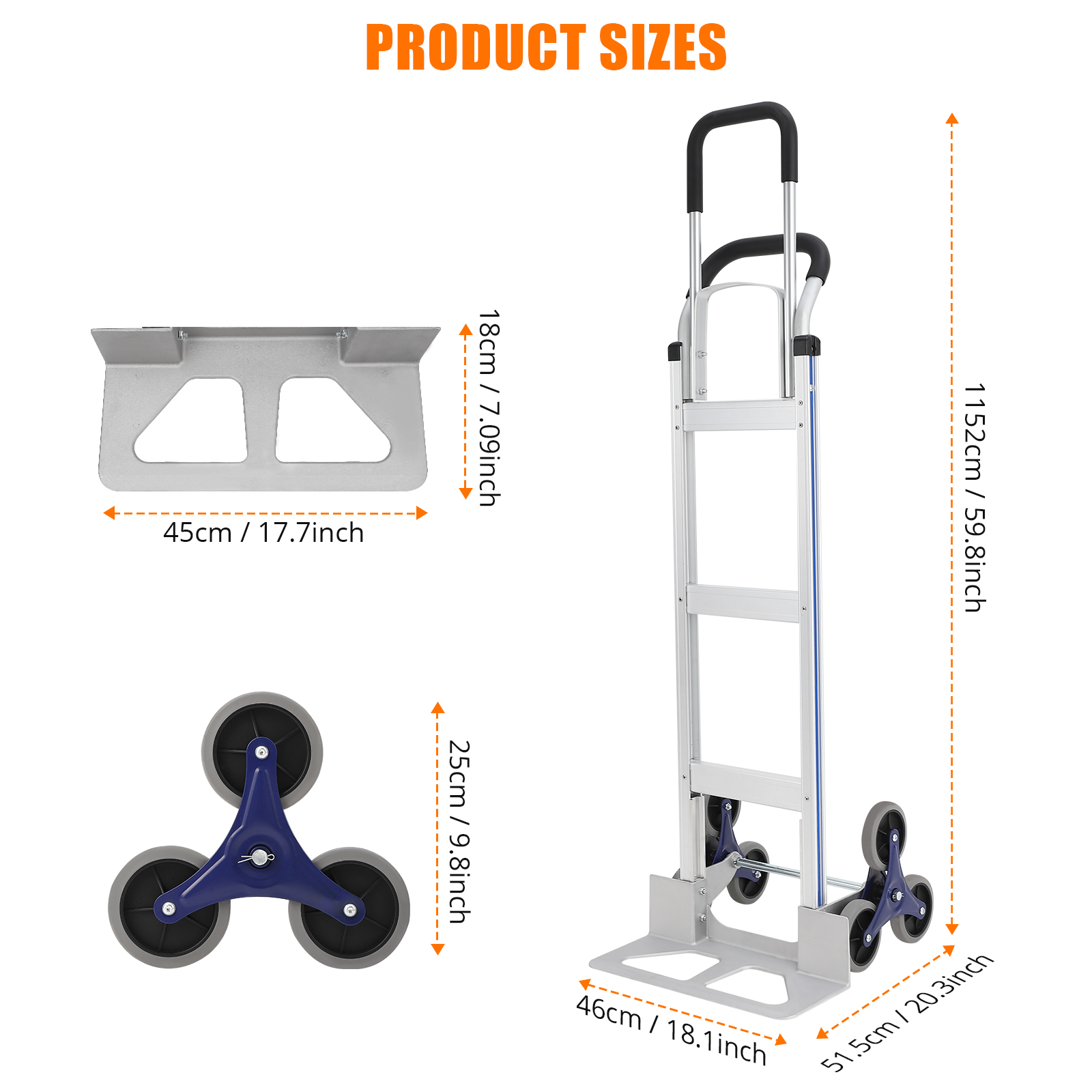 Mescukay Heavy Duty 650 lbs Hand Truck, 2-in-1 Convertible Design, Triangle Wheel Stair Climber, Aluminum Cart with Dual Handles for Moving, Warehouse, Shopping