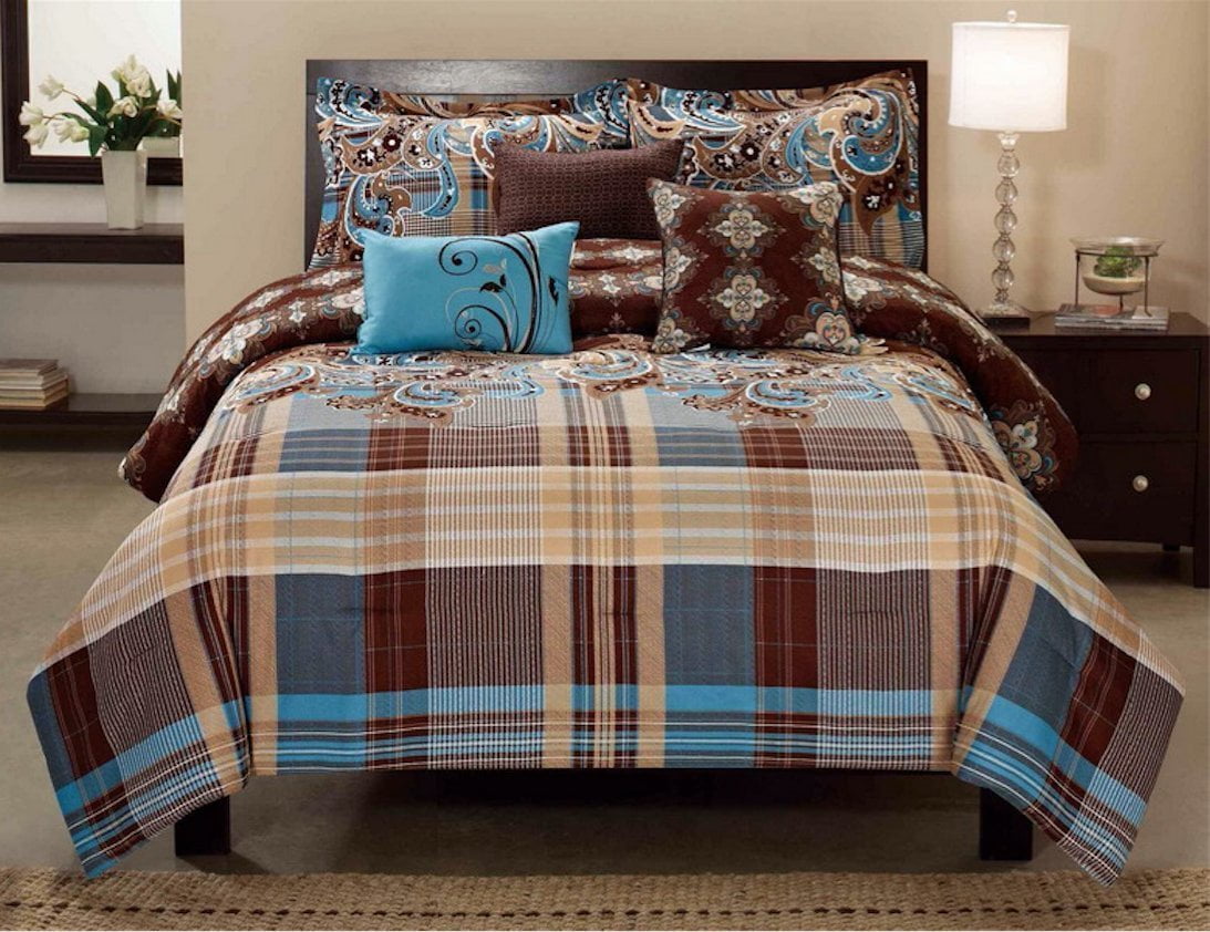 Empire Home OverSized 6 Piece Floral Printed Brown & Blue Carrol01