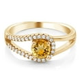 thumbnail image 2 of Gem Stone King 18K Yellow Gold Plated Silver Yellow Citrine Engagement Ring for Women | 0.80 Cttw | Round 5MM | Gemstone November Birthstone | Size 7, 2 of 3