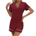 thumbnail image 2 of Two Piece Sets for Women Trendy Plus Size Short Sleeve V-Neck Shirts and Shorts 2 Pieces Lounge Outfit Sets Wine L, 2 of 6