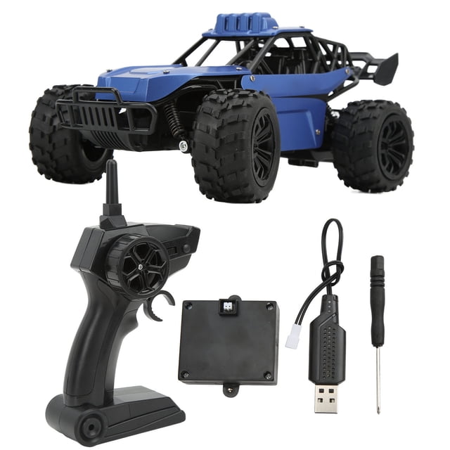 Juguete de aleación a escala 1/16 para niños, azul, batería única, control remoto, divertido para regalos de niños, coche RC de alta velocidad de 2,4 G