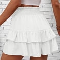 thumbnail image 4 of Linen Ruffle Shorts for Women Baggy Elastic High Waisted Layered Shorts Casual Flowy Wide Leg Tiered Shorts White L, 4 of 5