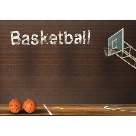 Image of ABPHOTO 7x5ft Basketball Court Backdrop Basketball Hoop Grunge Brick Wall Backdrops for Photography Shabby Wood Floor Interior Stadium Sports Photo Background Boys Students Game Portraits Studio Props