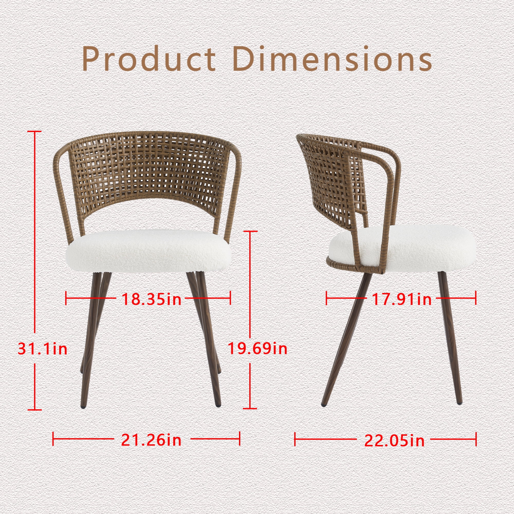 Leumius Set of 4 Wicker Dining Chairs, Farmhouse Soft Cushioned Cane Back Kitchen Chair, Sponge Cushion, Wing-Back Dining Chair with Metal Legs for Home and Kitchen (Dark Walnut)