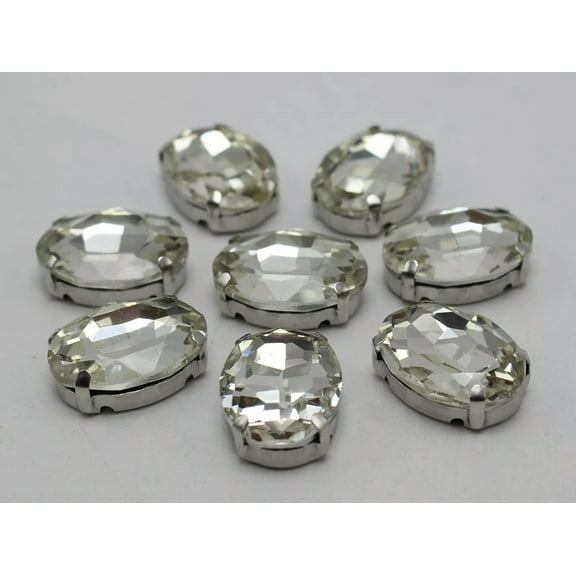 U8MO 20 Silver Clear Crystal Glass Oval Rose Montees 10X14mm Sew on Rhinestones Beads