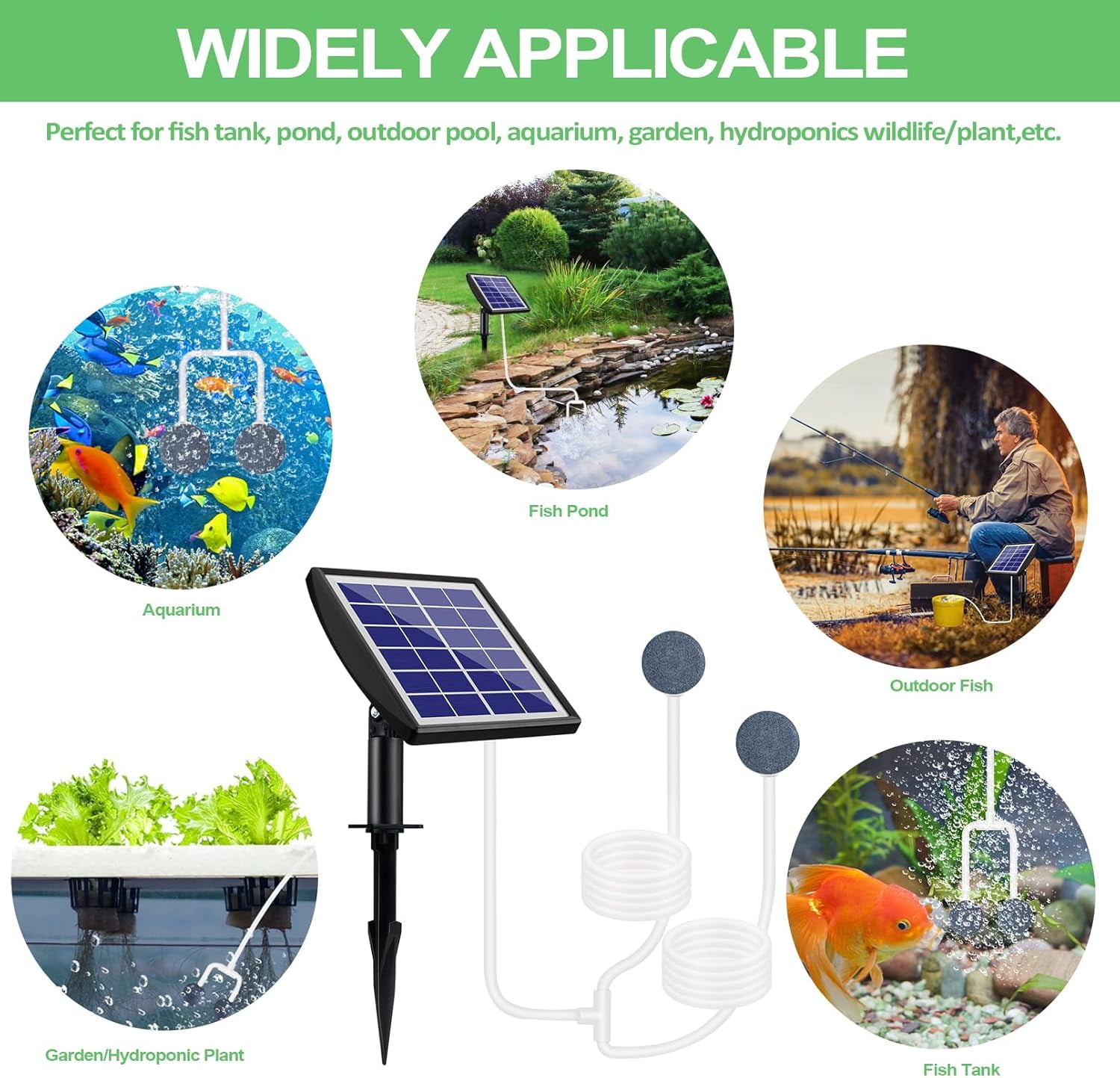 Solar Pond Aerator,Solar Air Pump Solar Powered Pond Pump, 3W Solar Air Pump with 2 Air Bubble Stones for Small Fish Pond, Stock Tank,Aquarium Hydroponics (2 Modes)