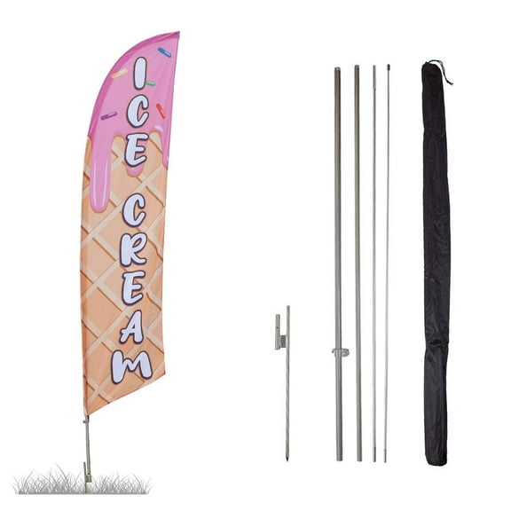Vispronet Ice Cream Feather Flag, 13.5ft, Pole Set, Ground Spike